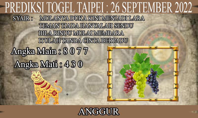 PREDIKSI TOGEL TAIPEI HARI SENIN : 26 SEPTEMBER 2022