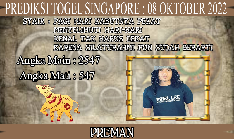 PREDIKSI TOGEL SINGAPORE HARI SABTU : 08 OKTOBER 2022