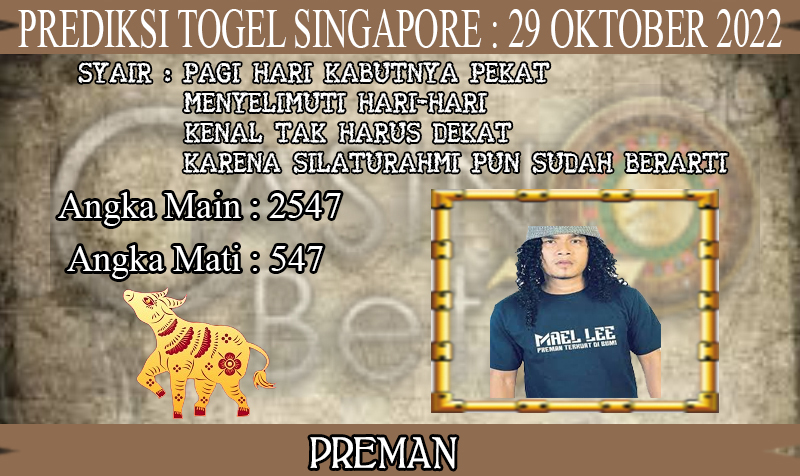 PREDIKSI TOGEL SINGAPORE HARI SABTU : 29 OKTOBER 2022