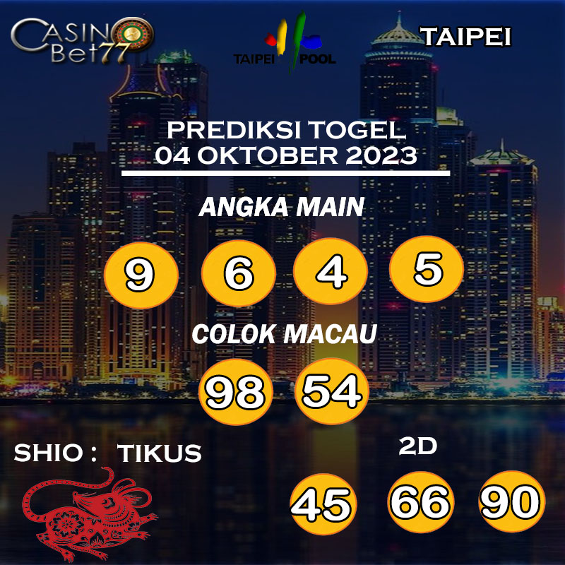 PREDIKSI TOGEL TAIPEI HARI RABU : 04 OKTOBER 2023