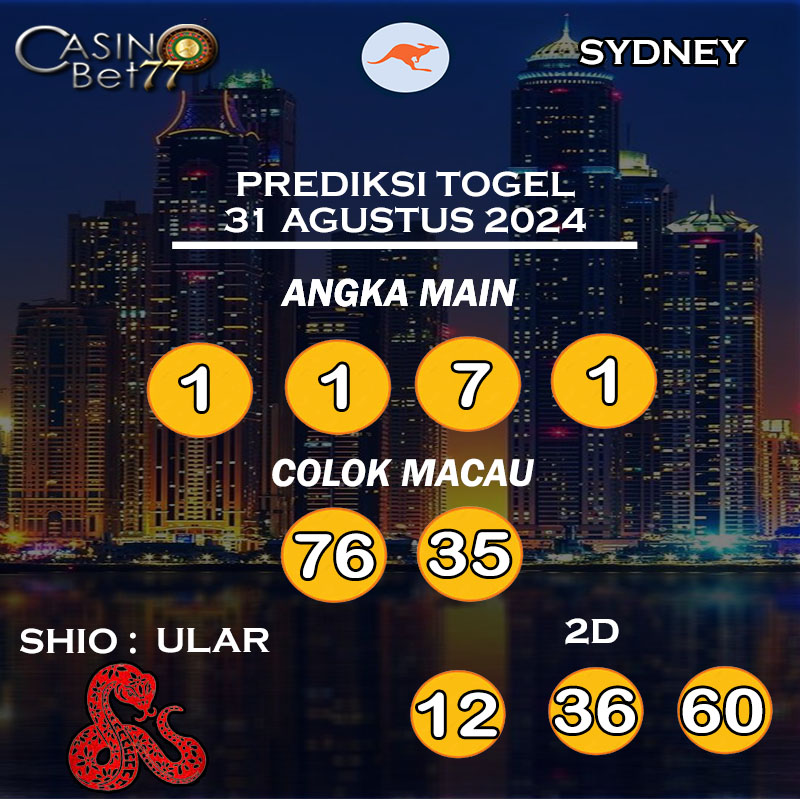 PREDIKSI TOGEL SYDNEY HARI SABTU : 31 AGUSTUS 2024