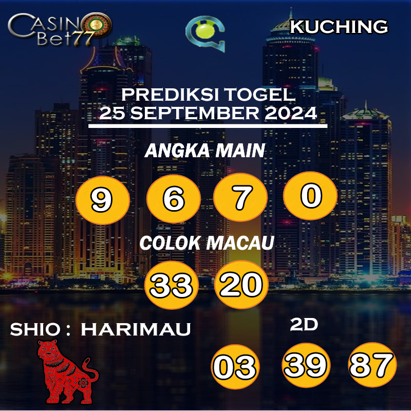 PREDIKSI TOGEL KUCHING HARI RABU : 25 SEPTEMBER 2024