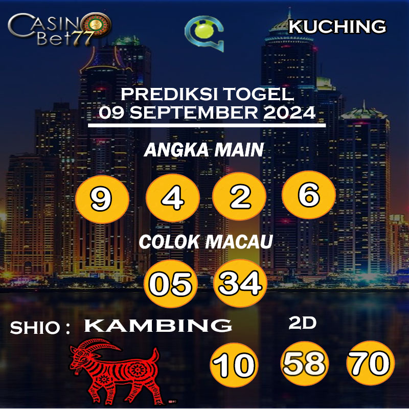 PREDIKSI TOGEL KUCHING HARI SENIN : 09 SEPTEMBER 2024