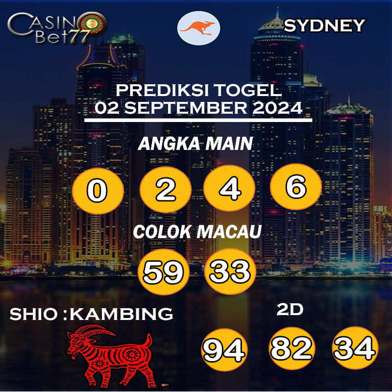 PREDIKSI TOGEL SYDNEY HARI SENIN : 02 SEPTEMBER 2024