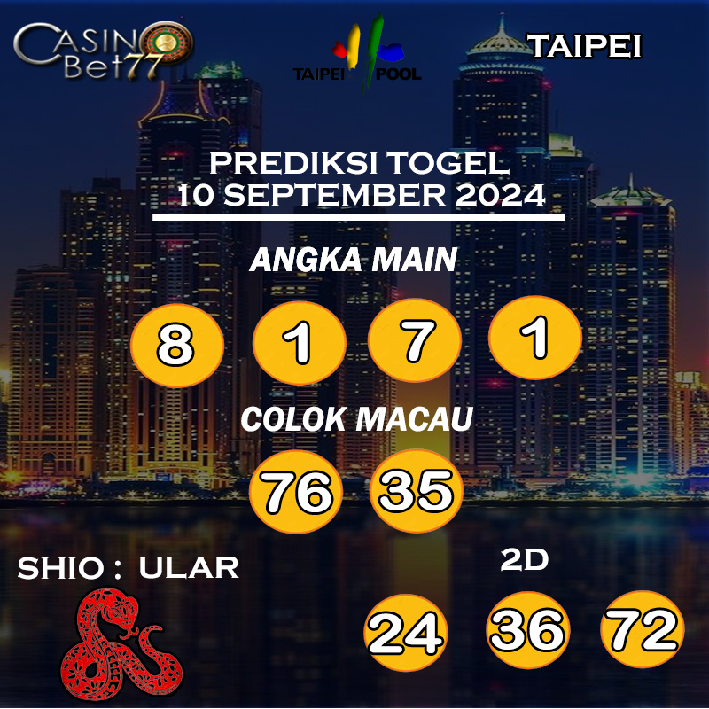 PREDIKSI TOGEL TAIPEI HARI SELASA : 10 SEPTEMBER 2024