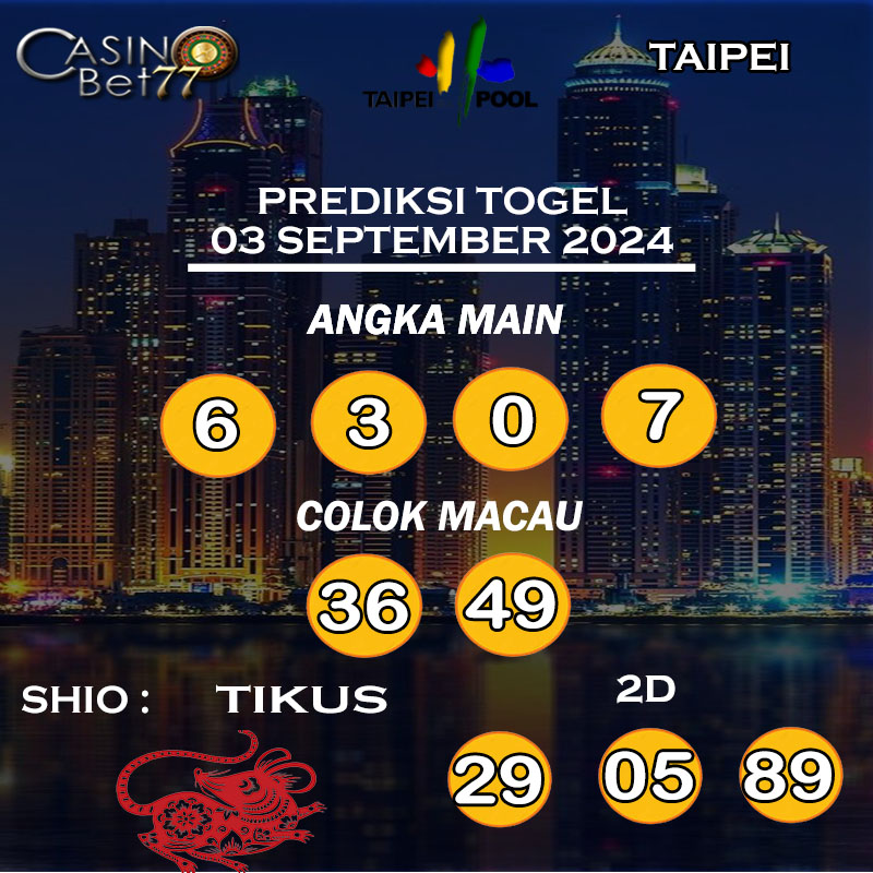 PREDIKSI TOGEL TAIPEI HARI SELASA : 03 SEPTEMBER 2024